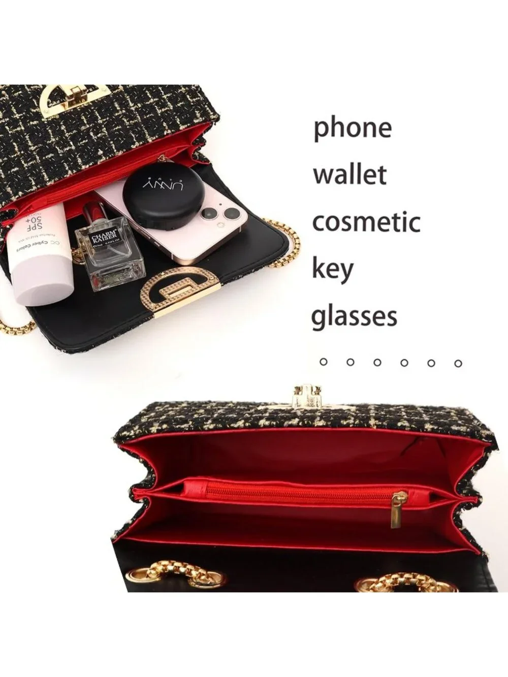 👜Women's Black Travel Shoulder Bag Chain Quilted Crossbody Evening Clutch